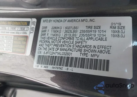 2019 Acura Rdx Advance Package из США, поврежденный, VIN 5J8TC2H71KL032931